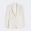 Enkeltradet blazer i piqua-jersey, elfenben