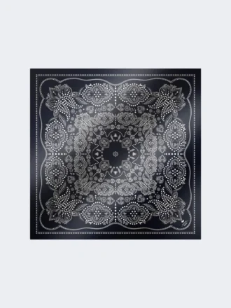 Firkantet foulard i silke med trykk, midnattsblå