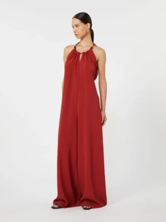 Flytende jumpsuit i envers-sateng, rød