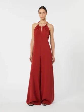 Flytende jumpsuit i envers-sateng, rød