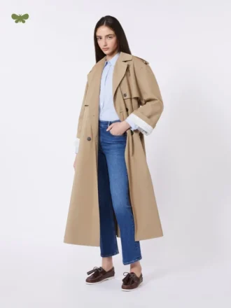 Flytende trenchcoat i bomull og nylon, hasselnøttbrun