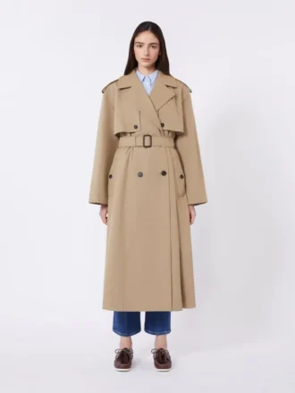 Flytende trenchcoat i bomull og nylon, hasselnøttbrun