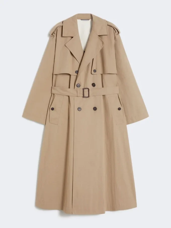 Flytende trenchcoat i bomull og nylon, hasselnøttbrun Flytende trenchcoat i bomull og nylon, hasselnøttbrun