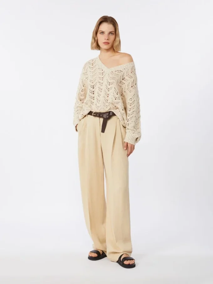 Genser i bomullsgarn og paljetter, beige