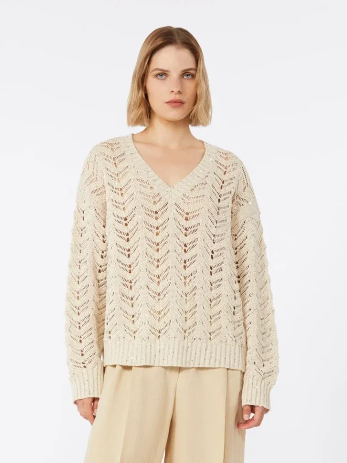 Genser i bomullsgarn og paljetter, beige