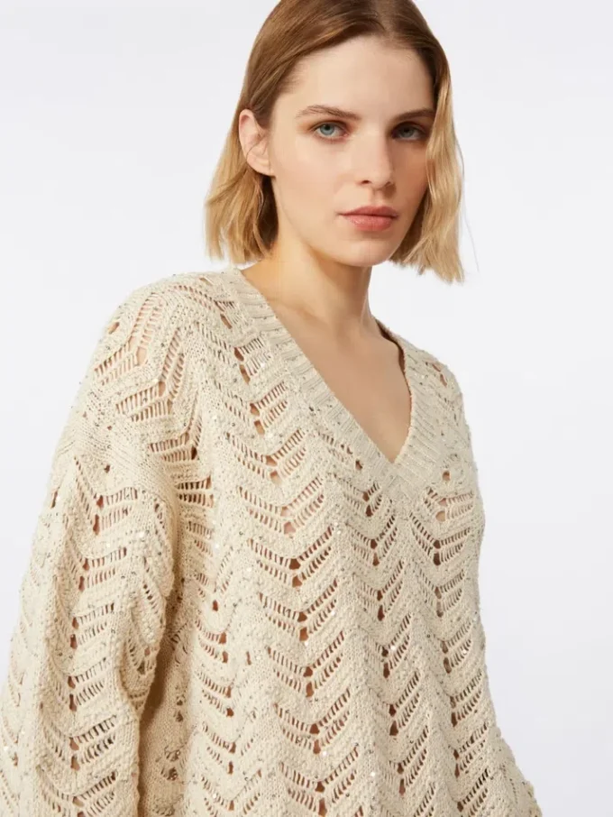 Genser i bomullsgarn og paljetter, beige