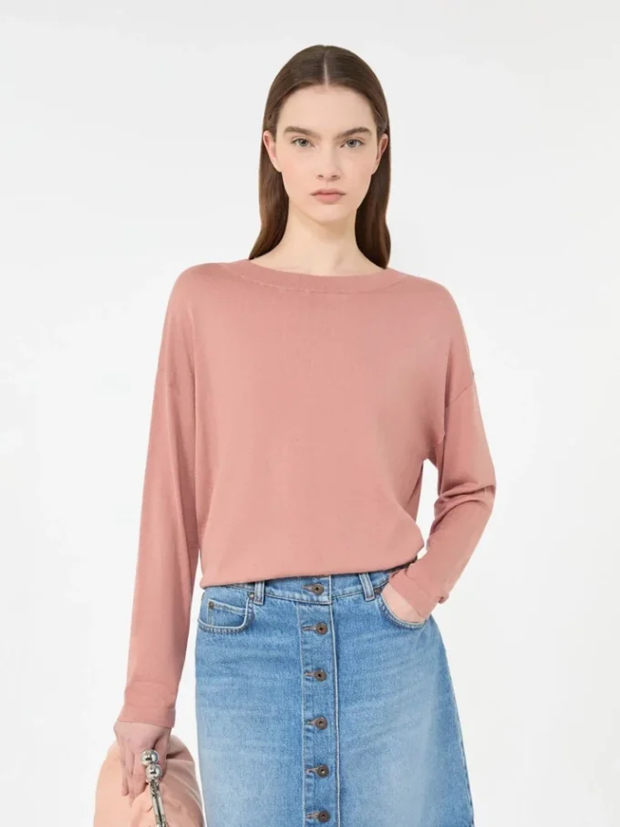 Genser i silke- og bomullsgarn, rosa