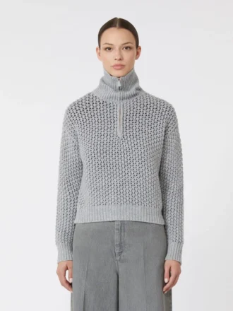 Genser i ull, kashmir og lurex, lysegrå