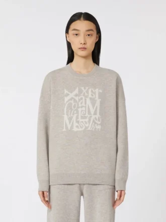 Genser med rund hals i ull og kashmir, beige