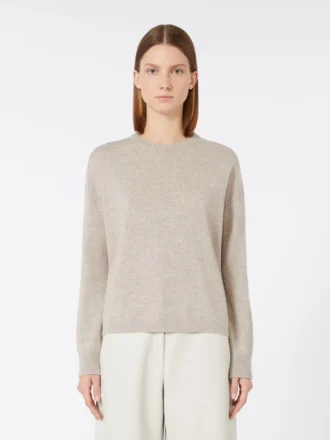 Gensere i ull og kashmir med boksformet passform, beige