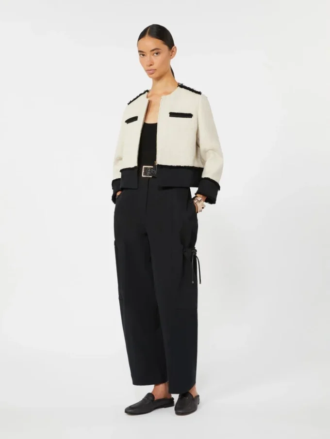 Jakke i bomull og lin med kurvvev, beige