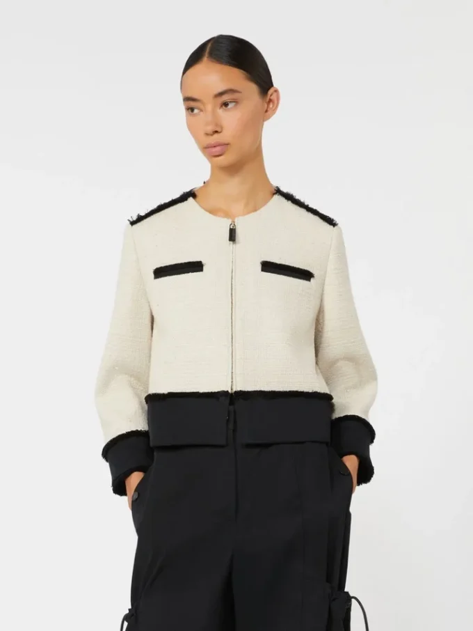 Jakke i bomull og lin med kurvvev, beige
