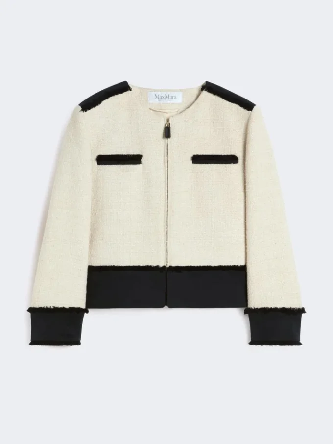 Jakke i bomull og lin med kurvvev, beige