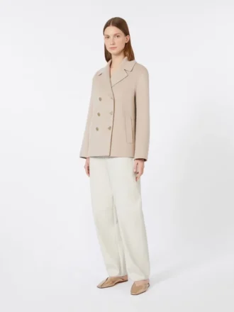 Jakke i bredvevd ull, beige-rosa