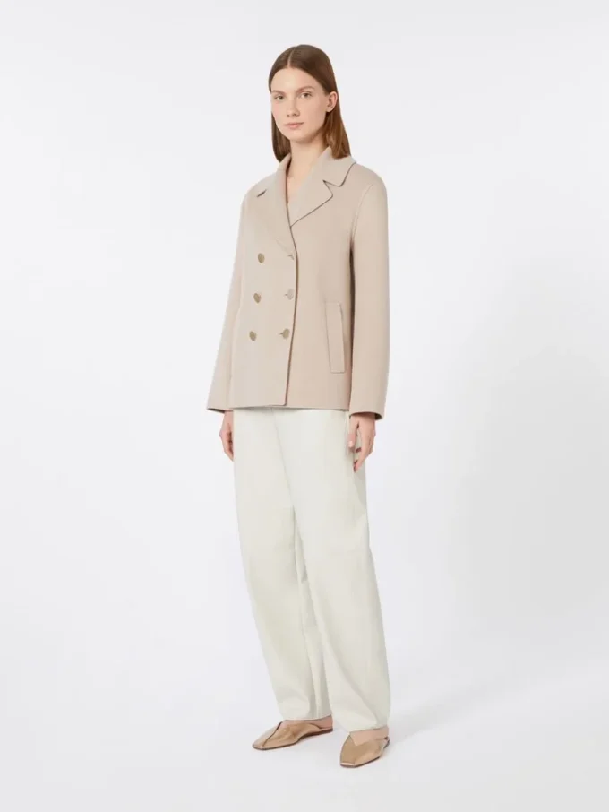 Jakke i bredvevd ull, beige-rosa
