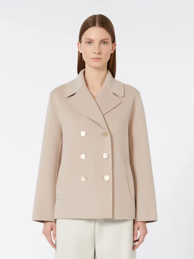 Jakke i bredvevd ull, beige-rosa