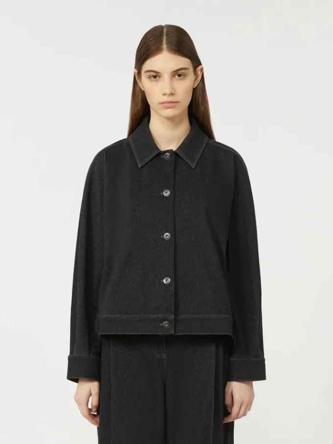 Jakke i denim med jersey-effekt, ultramarin Jakke i denim med jersey-effekt, ultramarin