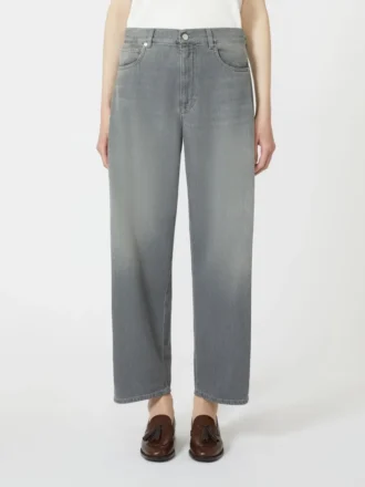Jeans i denim med utvidet ben, mellomgrå
