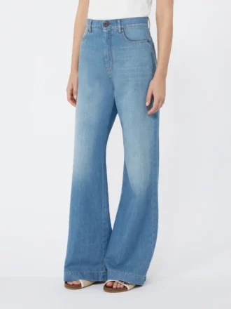 Jeans i lin og bomullsdenim, marineblå