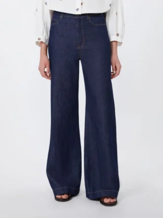 Jeans i lin og bomullsdenim, marineblå