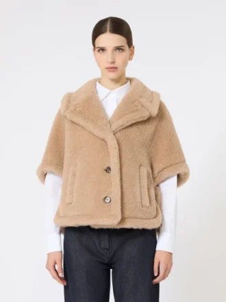 Kappe i teddy-stoff av alpakka og kashmir med boksformet passform, beige