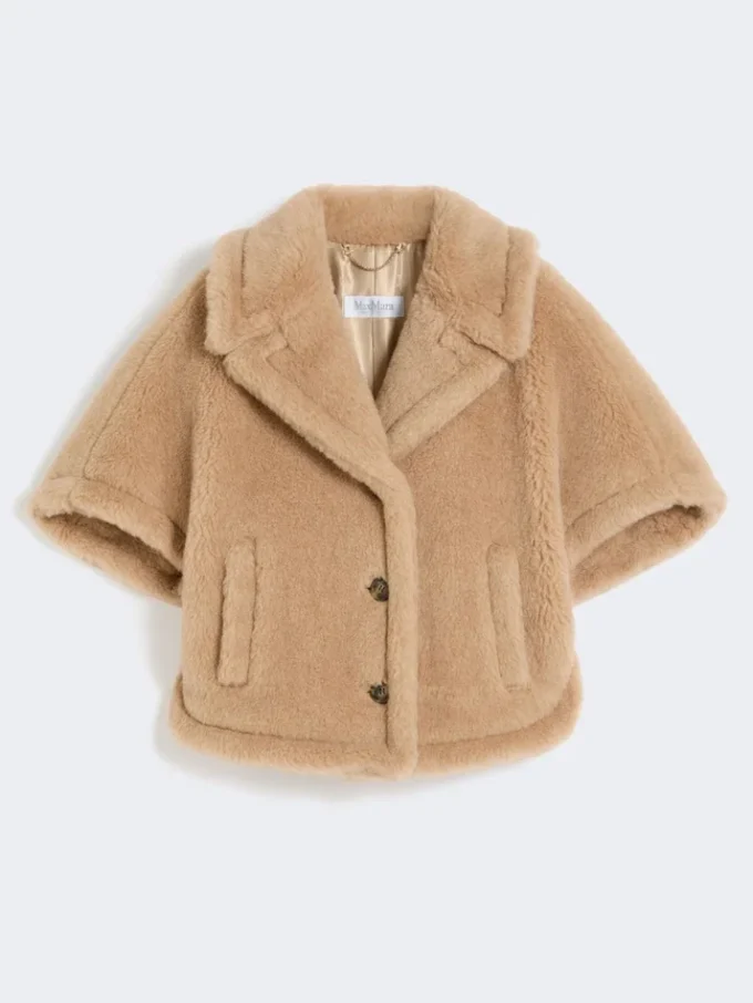 Kappe i teddy-stoff av alpakka og kashmir med boksformet passform, beige