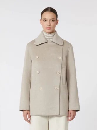 Kashmir-peacoat med dobbeltspent, sand
