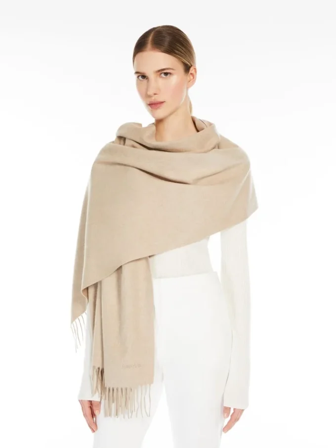 Kashmir-stole med logo, beige