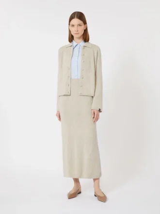 Kashmirstrikket cardigan, beige Kashmirstrikket cardigan, beige