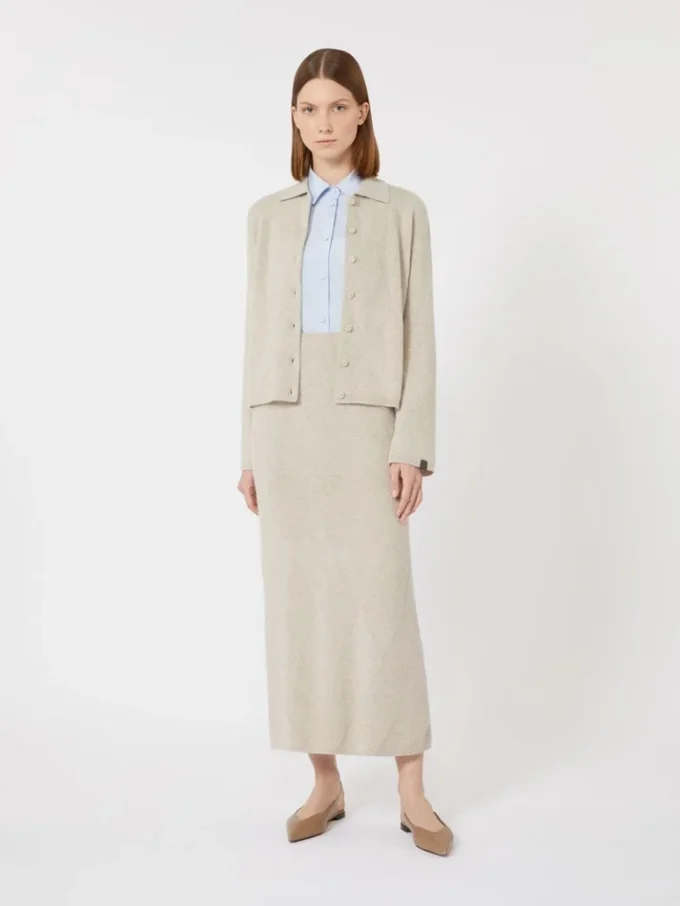 Skjørt i argyle-mønstret kashmirgarn, beige