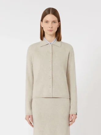 Kashmirstrikket cardigan, beige Kashmirstrikket cardigan, beige