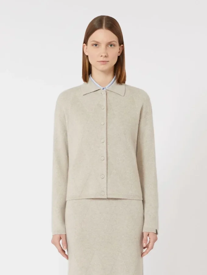 Kashmirstrikket cardigan, beige