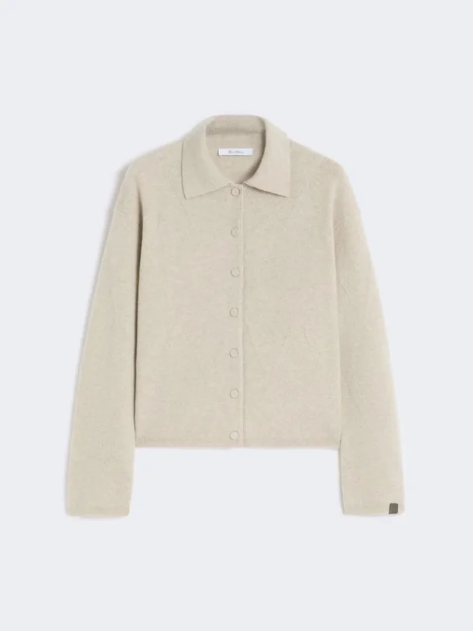 Kashmirstrikket cardigan, beige