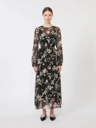 Kjole i trykt chiffon, svart