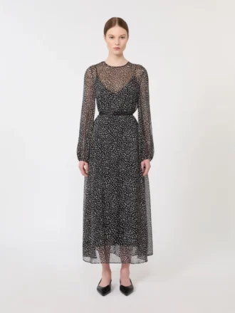 Kjole i trykt chiffon, svart