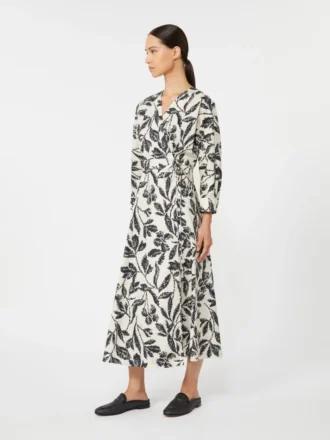 Kjole i trykt poplin, beige