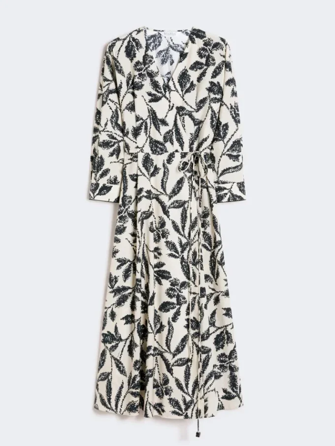 Kjole i trykt poplin, beige Kjole i trykt poplin, beige