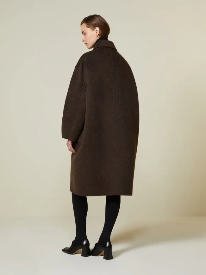 Kokonfrakk i ull og mohair, brun Kokonfrakk i ull og mohair, brun