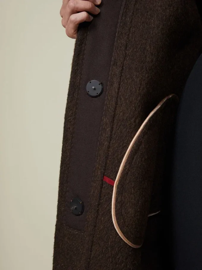 Kokonfrakk i ull og mohair, brun Kokonfrakk i ull og mohair, brun