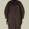 Kokonfrakk i ull og mohair, brun Kokonfrakk i ull og mohair, brun