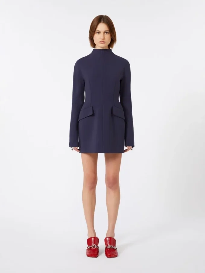Kort, figursydd gabardinekjole, midnattsblå Kort, figursydd gabardinekjole, midnattsblå
