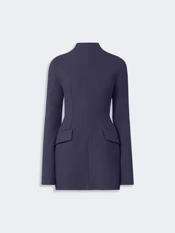 Kort, figursydd gabardinekjole, midnattsblå Kort, figursydd gabardinekjole, midnattsblå