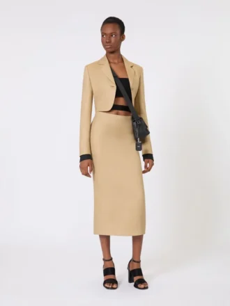 Slim-fit skjørt i lin-twill, kamel