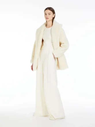 Kort Teddy Bear Icon Coat i alpakka og ull, hvit