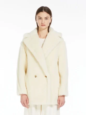 Kort Teddy Bear Icon Coat i alpakka og ull, hvit