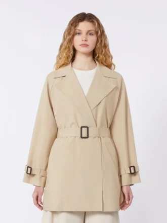 Kort trenchcoat i vannavvisende kanvas, beige