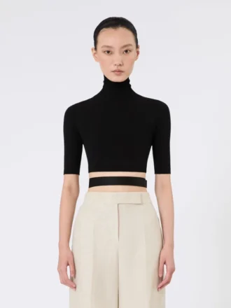 Kort turtleneck i stretchviskose, svart