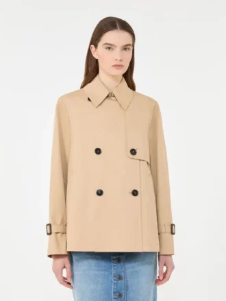 Kort, vannavvisende trenchcoat i gabardin, beige
