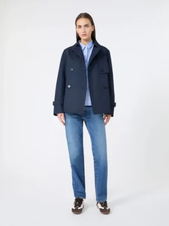 Kort, vannavvisende trenchcoat i gabardin, marineblå
