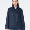 Kort, vannavvisende trenchcoat i gabardin, marineblå